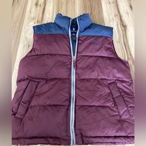 US Polo Assn Men's Puffer Vest Jacket Size Medium Maroon Blue Full Zip